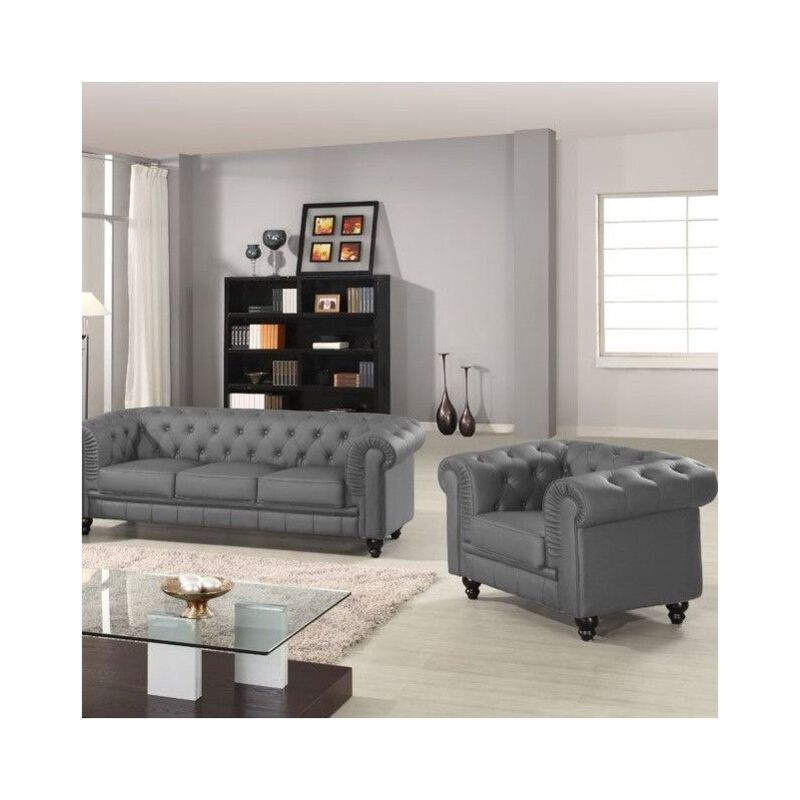 Grand canapé 3 places Chesterfield Gris - Gris