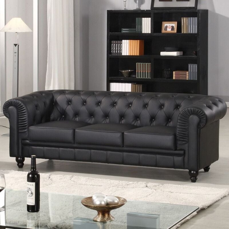 grand canape 3 places chesterfield noir -