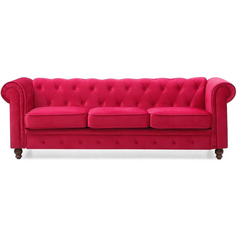 Grand canapé 3 places Chesterfield Velours Rouge