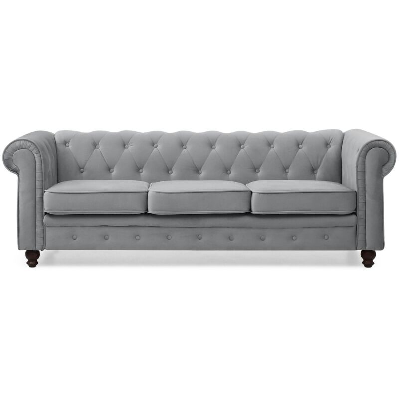 Canap&eacute; 3 places Chesterfield Velours Argent