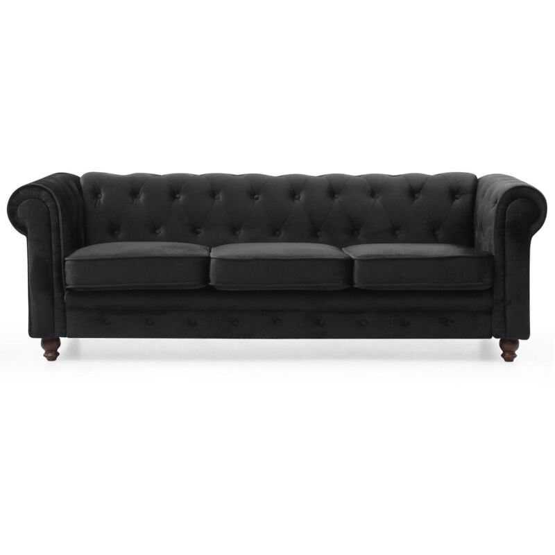 Grand canapé 3 places Chesterfield Velours Noir