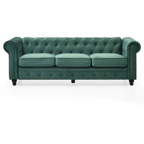 Grand canapé 3 places Chesterfield Velours Vert