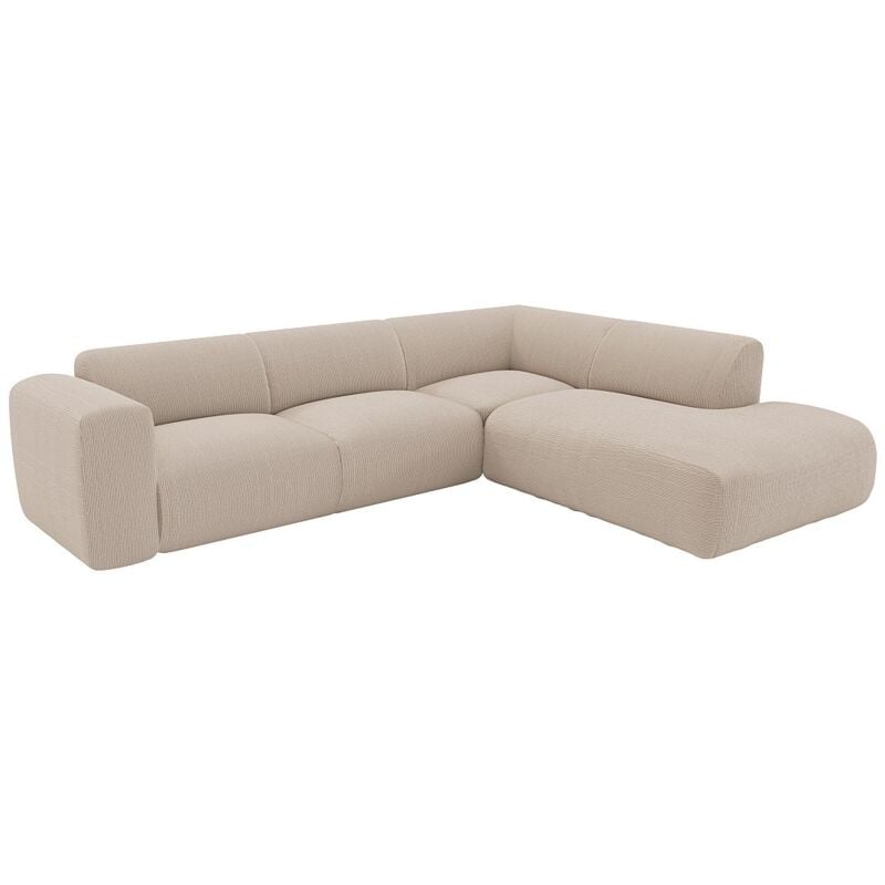 Vente-unique - Grand canapé d'angle droit avec dossier méridienne en tissu texturé beige pogni de Maison Céphy