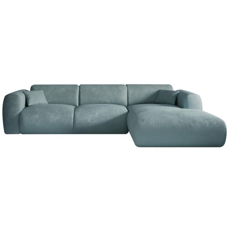 Vente-unique - Grand canapé d'angle droit en tissu texturé bleu pogni de Maison Céphy