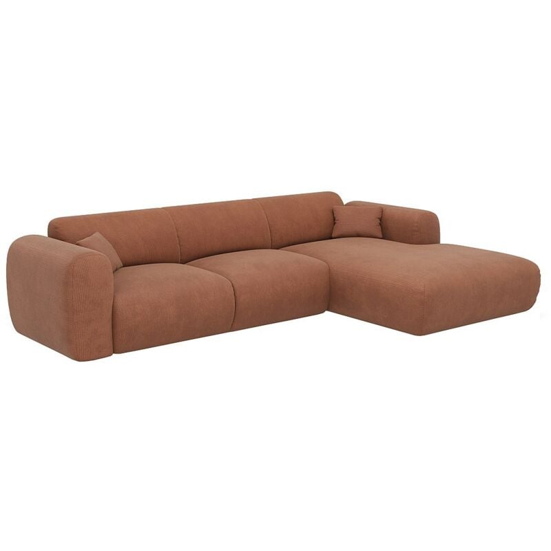 Vente-unique - Grand canapé d'angle droit en tissu texturé terracotta pogni de Maison Céphy