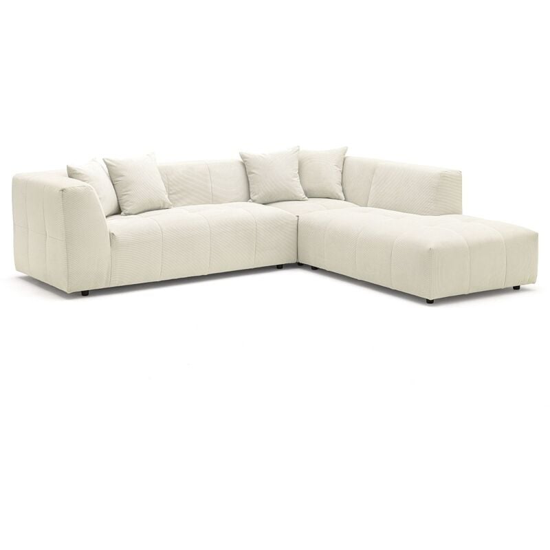 Vente-unique - Grand canapé d'angle droit en velours côtelé beige naemia de Maison Céphy