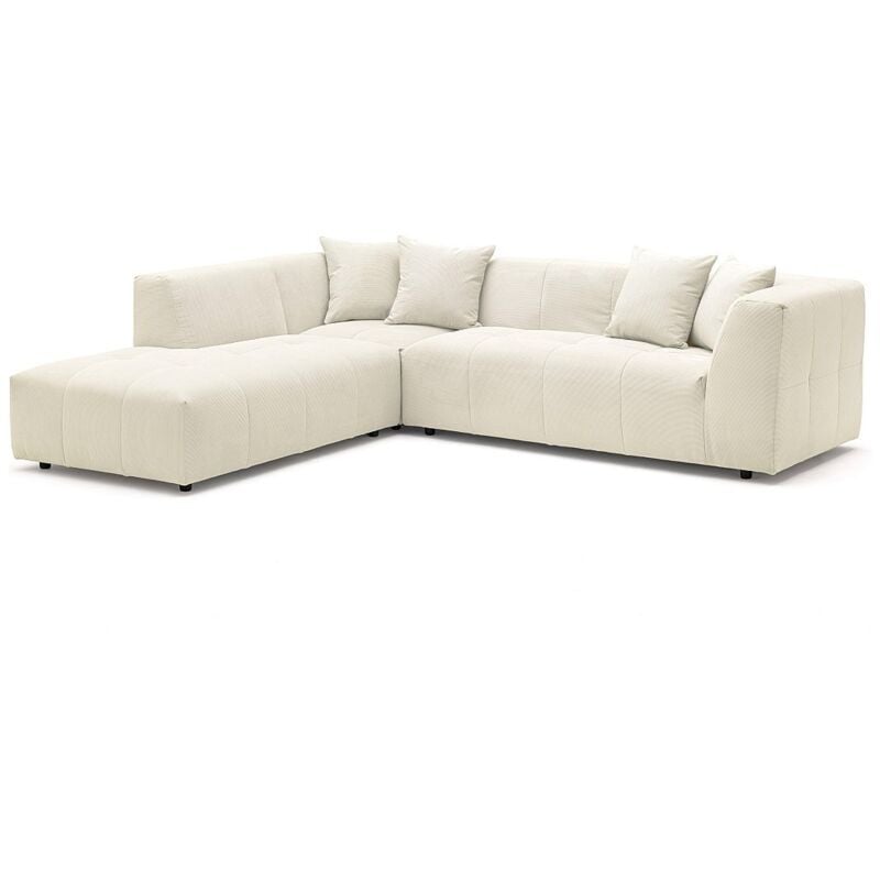 Vente-unique - Grand canapé d'angle gauche en velours côtelé beige naemia de Maison Céphy