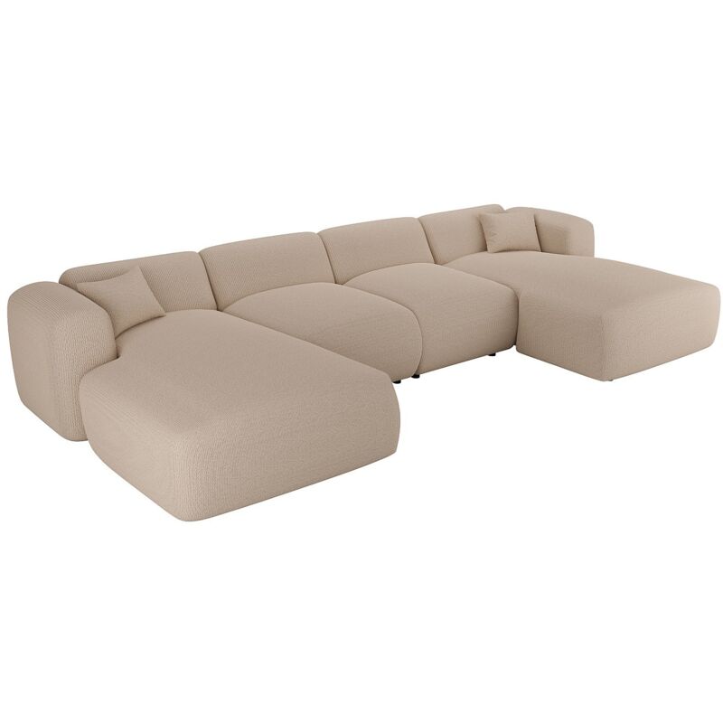 Vente-unique - Grand canapé d'angle panoramique en tissu texturé beige pogni de Maison Céphy