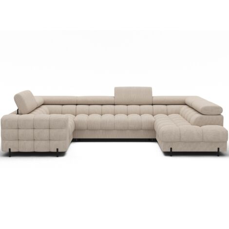 Grand canapé en U en tissu KARBON – Avec fonction lit et coffre A droite-Beige clair-Méridienne A droite