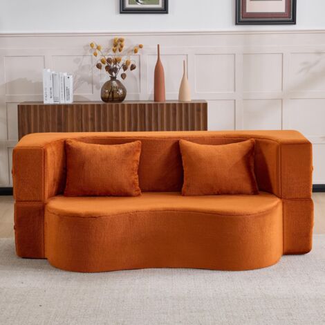 Grand canapé-lit deux places avec matelas en duvet compressé. Aucun montage requis, pliable, idéal pour le salon, la chambre, etc. Orange.