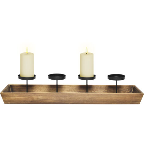 Grand chandelier de l'Avent en bois avec 4 porte-bougies - 56 x 12 cm - Porte-bougies de Noël avec plateau de décoration intégré