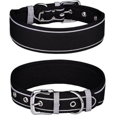 Grand collier pour chien en maille respirante - Doux et rembourré - Réfléchissant,  Pour chiens de taille moyenne et grande - L - Noir