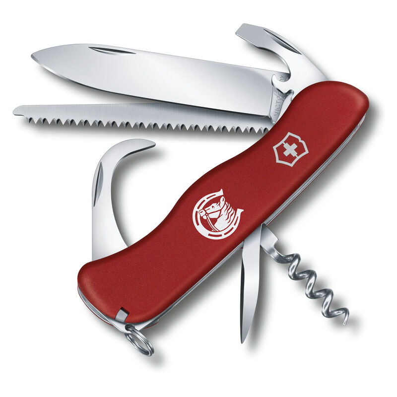 Victorinox - Grand couteau de poche suisse Equestrian Red 0.8583 avec 12 fonctions Comprend un nettoyeur de fer à cheval et un système de