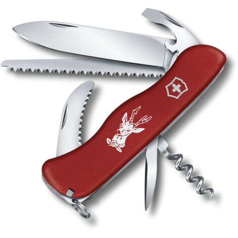 Grand couteau de poche suisse Victorinox Hunter Red 0.8573 avec 12 fonctions Comprend une lame de chasseur et un outil combiné.