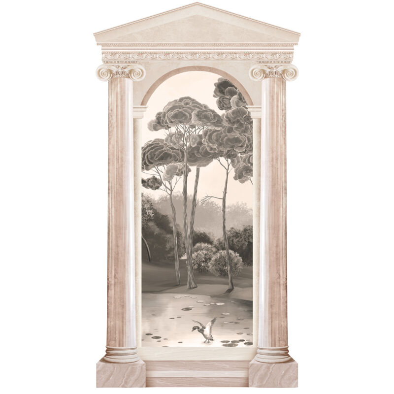 Grand Décor Panoramique Découpé, arche antique lac, sépia, nature, forêt