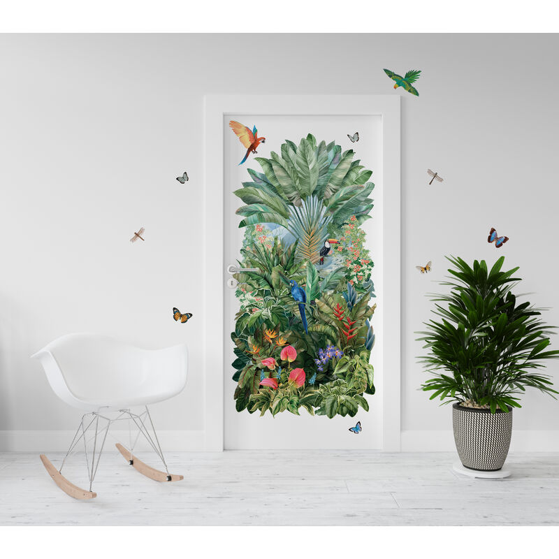 Grand Décor Panoramique Découpé, paysage luxuriant de verdure, de couleurs, d'animaux et de fleurs, 166 cm x 83 cm