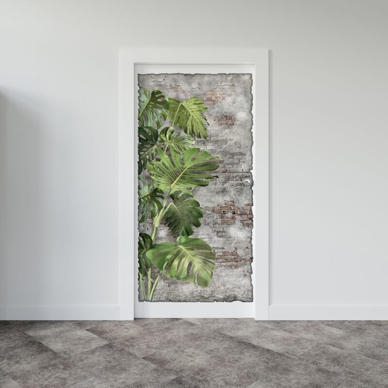 Grand Décor Panoramique Découpé, trompe l'oeil mur de brique, feuilles de vertes, mur végétal, 170 cm x 81 cm