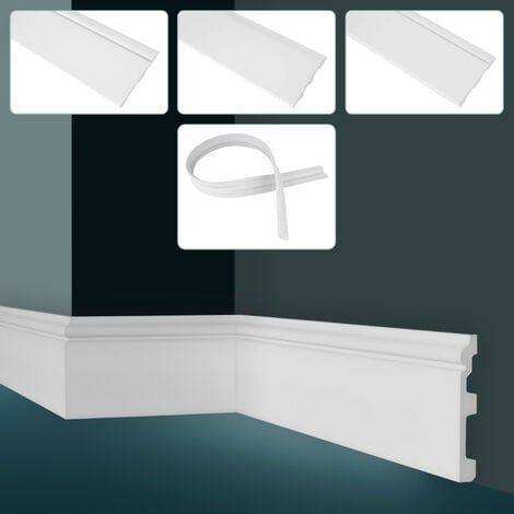 GRAND DECOR Sockelleisten weiß, PU Hartschaum & Flexibel - 2m Fußleisten mit Kabelkanal CR-Serie:2 Meter / 1 Leiste, CR942 - 100x20mm