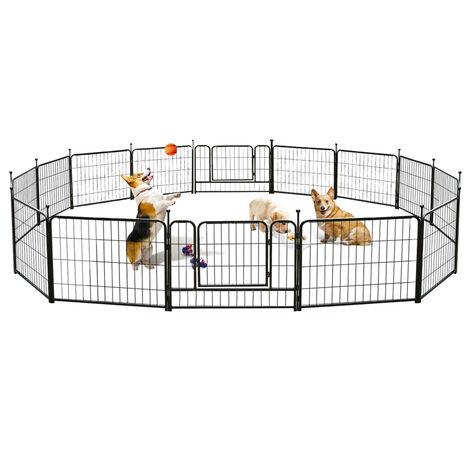 Grand Enclos Parc de jeu et d’exercice pliable métal avec 2 portes intérieur/extérieur pour chien chat animal de campagnie grillage rongeur 16 panneaux L.80 x H.60 cm Jmax