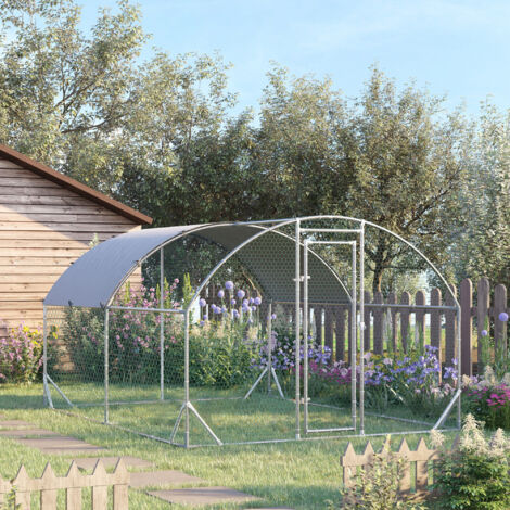Grand enclos poulailler 10.64 ㎡ parc grillagé toit anti-UV porte verouillable 2.8 x 3.8 x 1.97 m argenté