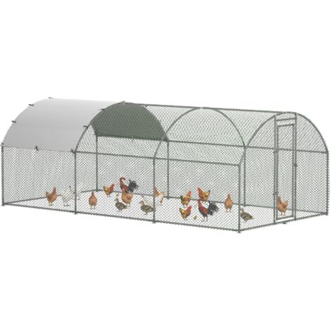Grand enclos poulailler 15,96 ㎡ parc grillagé toit anti-UV porte verouillable 2,8 x 5,7 x 1,97 m argenté