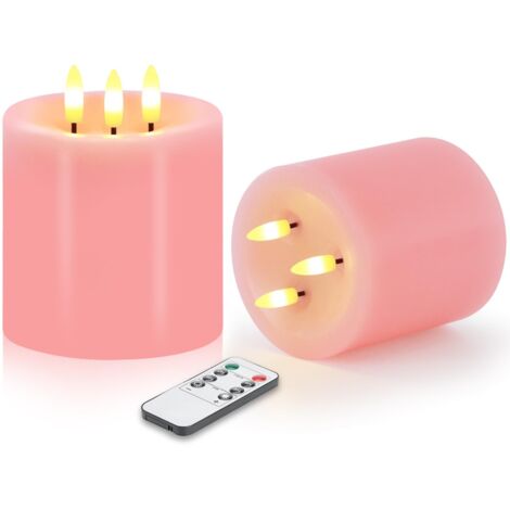 Grand ensemble de 2 bougies sans flamme à 3 mèches, bougies sans flamme clignotantes de 4"x4" avec télécommande et minuterie, bougies LED en cire véritable dimmables fonctionnant sur batterie, bougies