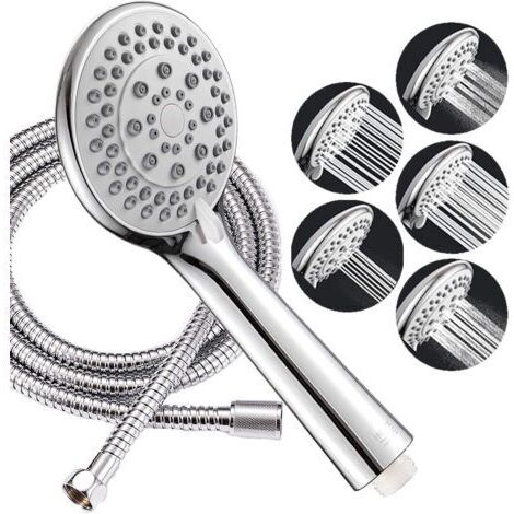 Grand ensemble de douche haute pression à économie d'eau - Pommeau de douche à main anticalcaire avec 1 tuyau flexible en acier inoxydable pour salle de bain