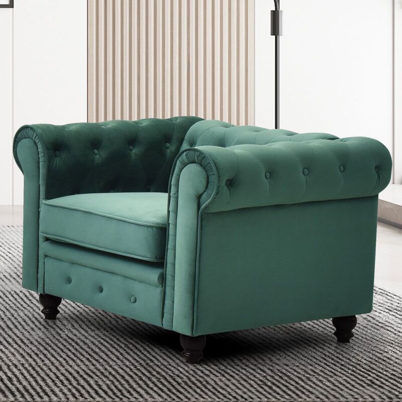 Grand fauteuil Chesterfield Velours Vert - Vert