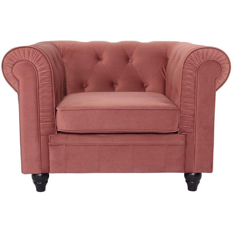 Grand fauteuil Chesterfield velours Rose - Rose