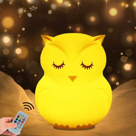 HEYTEA Grand Hibou Veilleuse Veilleuse bébé led veilleuses lampe de chevet en silicone portable lumière multicolore avec télécommande soin des yeux luminosité et couleur réglables Veilleuse Cadeau Fille