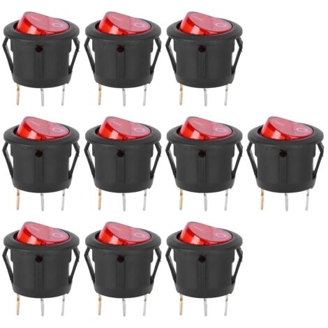 Grand interrupteur à bascule rond à 3 broches, lumière rouge, utilisé pour les appareils électroménagers, 10 pièces