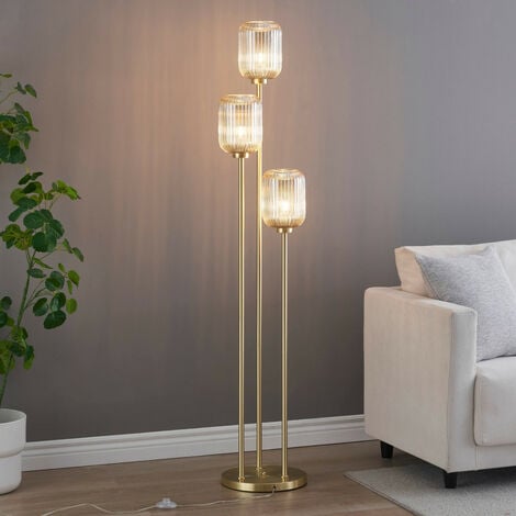 KOSILUM Grand lampadaire triple doré verres ambrés - Rosalia