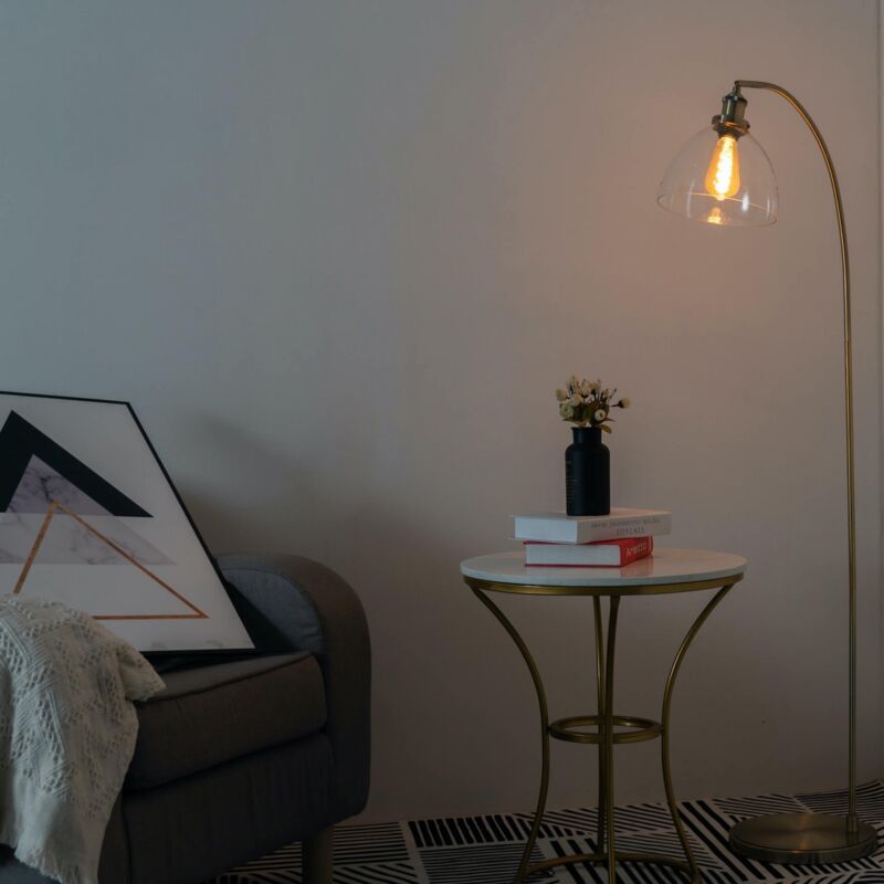 Kosilum - Grand lampadaire vintage en verre et laiton - Flavia - Bronze