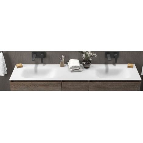 Grand lavabo double sans trou à encastrer SPACE en solid surface 175x46x16 cm