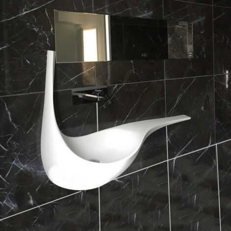 Grand Lavabo Suspendu Design - Solid Surface Blanc Mat - 120x40 cm- Virgule