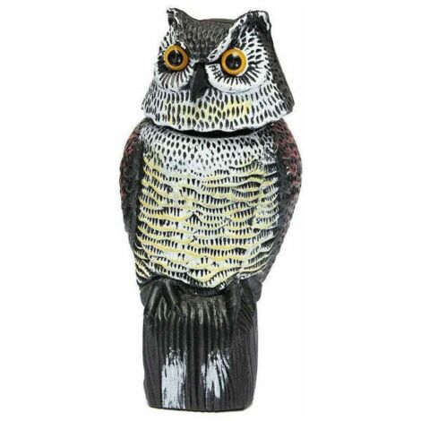 Grand leurre de hibou réaliste - Avec effaroucheur d'oiseau/pigeon/corbeau à tête rotative