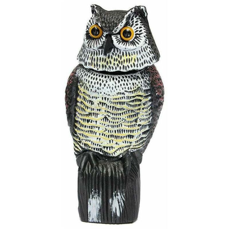 Lauwexe – Grand leurre de hibou réaliste – Effaroucheur d'oiseaux avec tête rotative – Protection jardin contre pigeons et corbeaux – Matériau