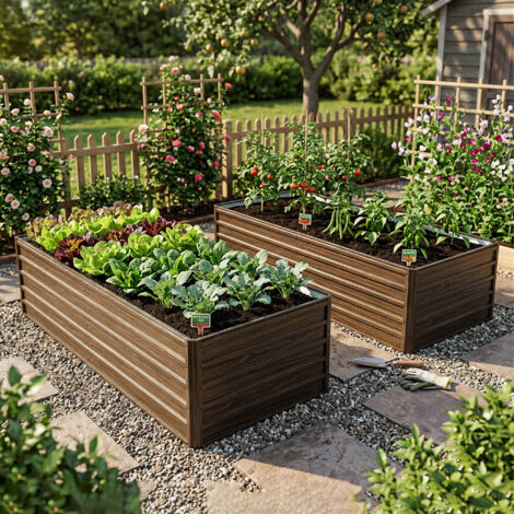 Grand lit de jardin surélevé en métal, bac de plantation 190x90x64cm à base ouverte, kit de parterre robuste en acier, résistant aux intempéries et à la rouille pour légumes herbes fleurs patio – Aspe