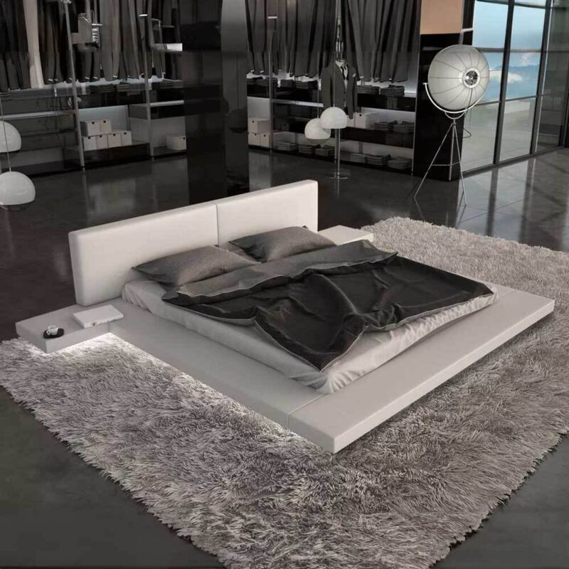 Pro Et Discount - Grand Lit plateforme king size blanc 180 x 200 xxl tables de chevets