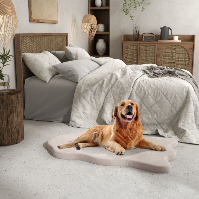 Grand Lit pour Chien en Mousse à Mémoire avec Housse Amovible et Fond Antidérapant Coussin Orthopédique pour Chien Beige CW3252 DESIGN IN