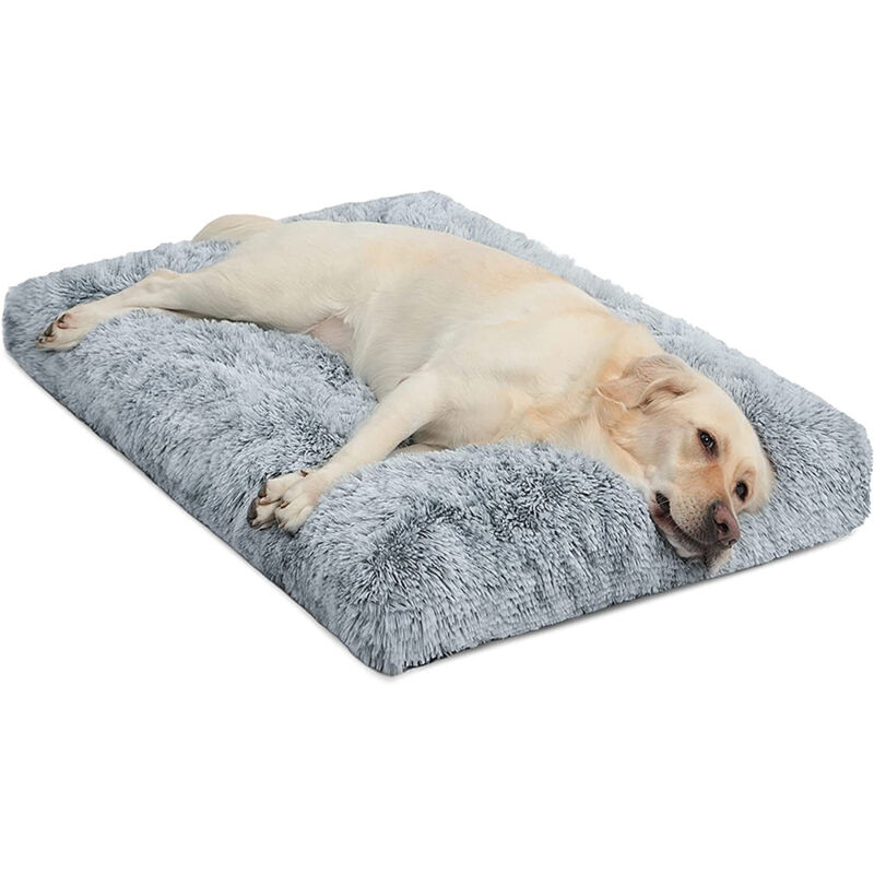 Grand lit pour chien, matelas lavable pour cage, lit apaisant et moelleux anti-anxiété, tapis de luxe en peluche avec base antidérapante