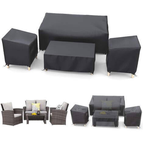 Grand lot de 4 housses de mobilier de jardin, Noir, Étanche, pour fauteuil, canapé et table