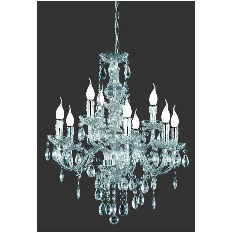 Iperbriko - Grand Lustre Classique Lüster Chrome à Pampilles 9xE14 Trio Lighting