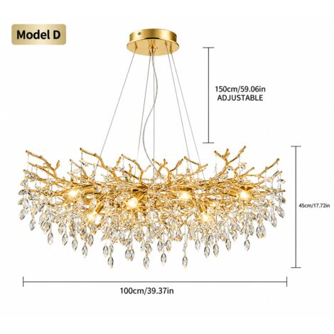 Grand lustre suspension doré 100 cm en cristal K9, luminaire design luxe E14 réglable 150 cm pour salon salle à manger