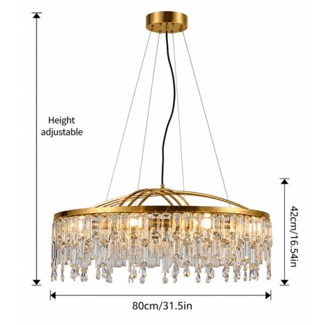 Grand lustre suspension doré 80 cm en cristal, luminaire design luxe E14 x10 réglable pour salon salle à manger chambre