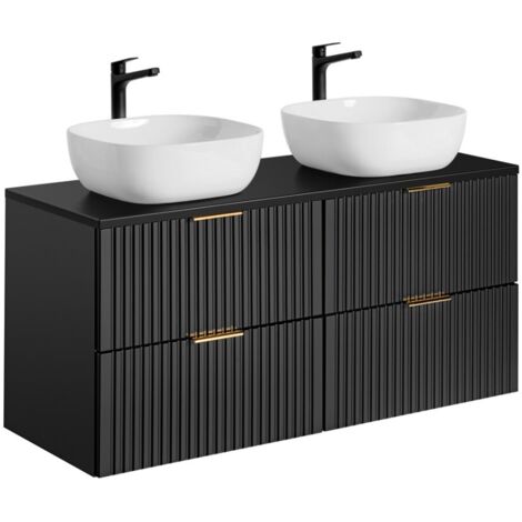 Grand meuble sous vasque NOXERA 120 cm – Noir mat – 4 tiroirs + double vasque
