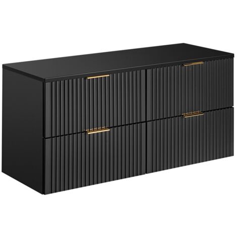 Grand meuble sous vasque NOXERA 120 cm – Noir mat – 4 tiroirs + plan vasque