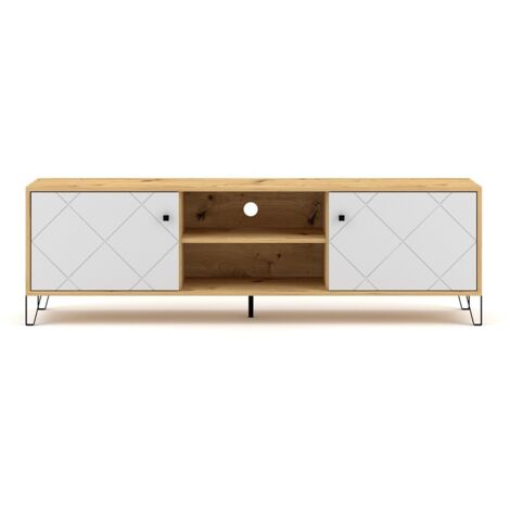 Grand meuble TV BILBAO coloris chêne et blanc mat 183,4 cm