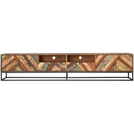 Grand meuble TV bois et métal 225cm RITA Kayu Intérieur - 225x37x46 cm - Kayu Meuble