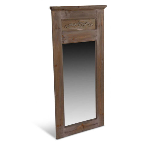Grand miroir ancien rectangulaire vertical - Bois - Marron - Décoration d'Autrefois